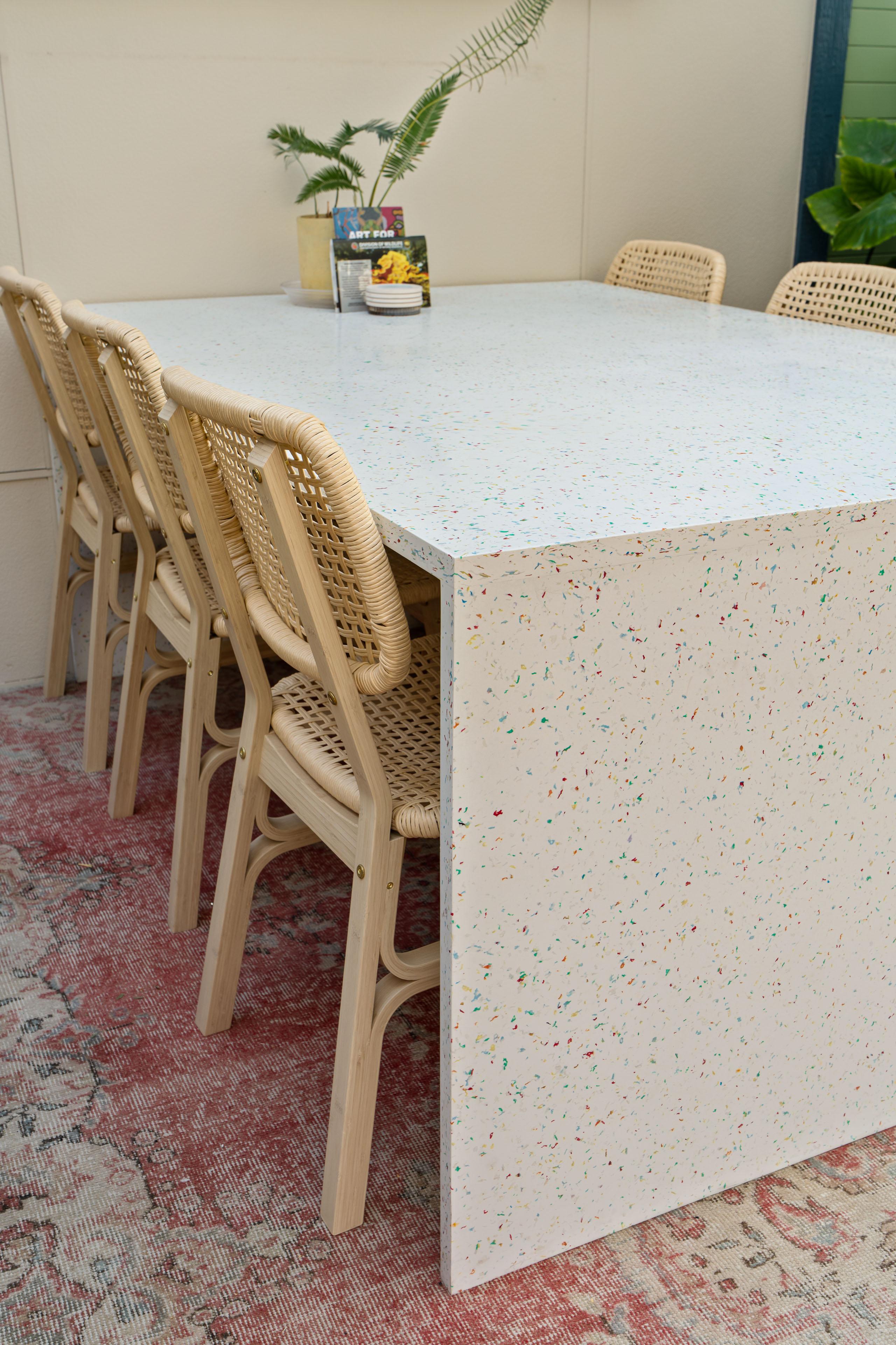 Marble Plastics speckle-terrazzo communal table installed at Good Land, Columbus.